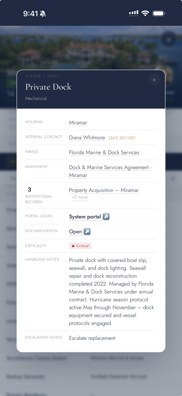 The private dock – a critical system at Miramar.