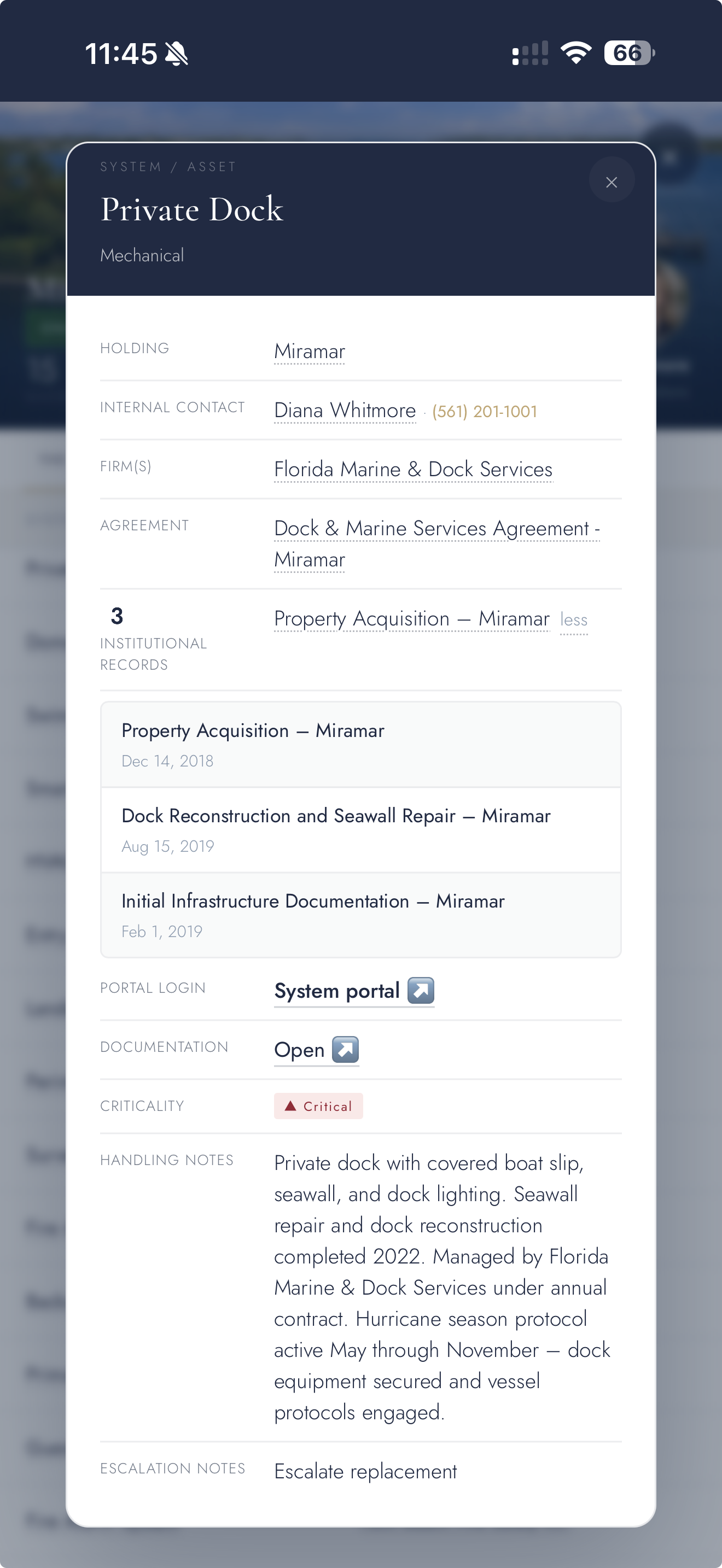 The private dock – a critical system at Miramar.